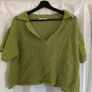 Double Zero Cropped Short Sleeve Knitted Sweater